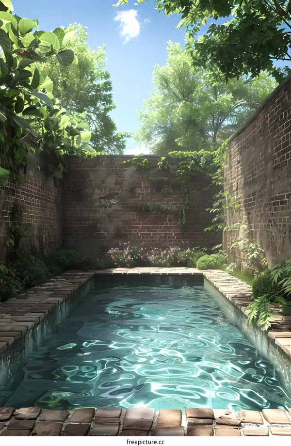 Courtyard with a pool