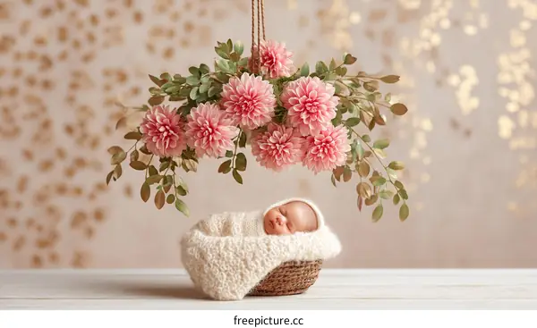 Peaceful Newborn Baby Photography with Flowers