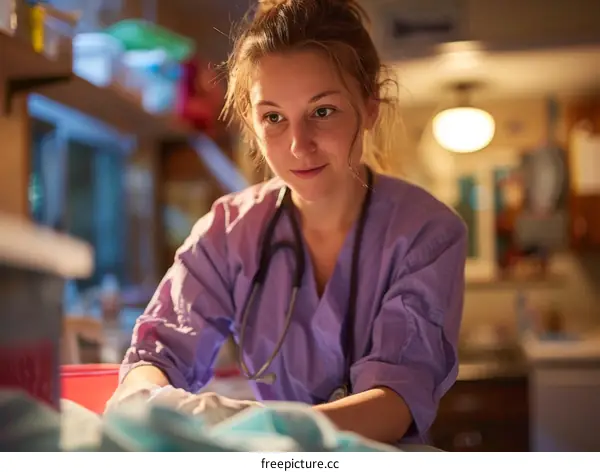 Young female veterinarian examining a dog
