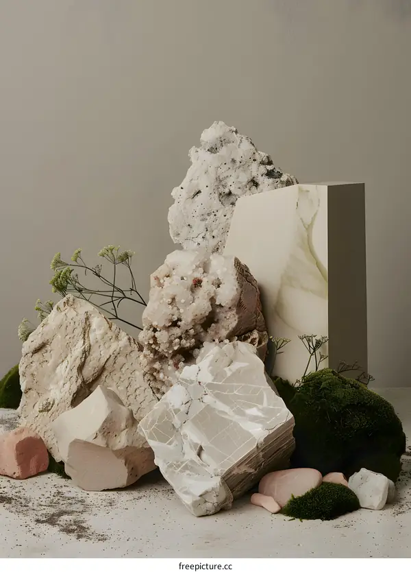 Abstract Minimalist Composition with Stones and Moss