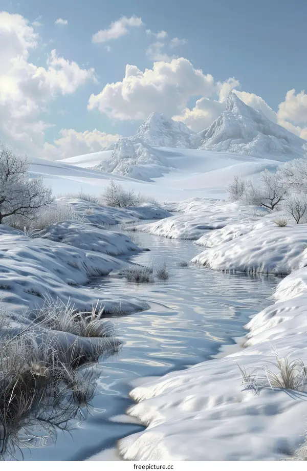 Mountains Rise Above Snowy Valley