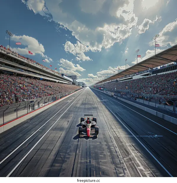 Race car on a track with stands full of spectators