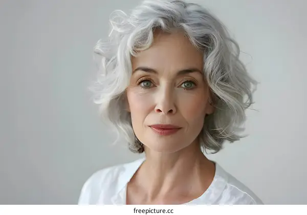 Portrait of an Attractive Mature Woman with Gray Hair