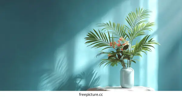 Tropical Plant Arrangement in Light Teal Room