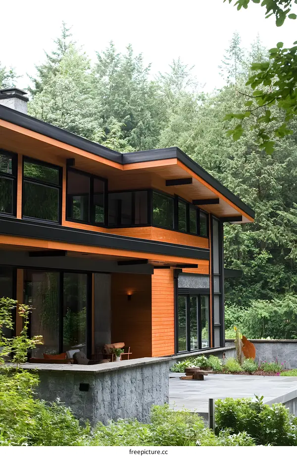 Modern House with Wooden Siding and Large Windows