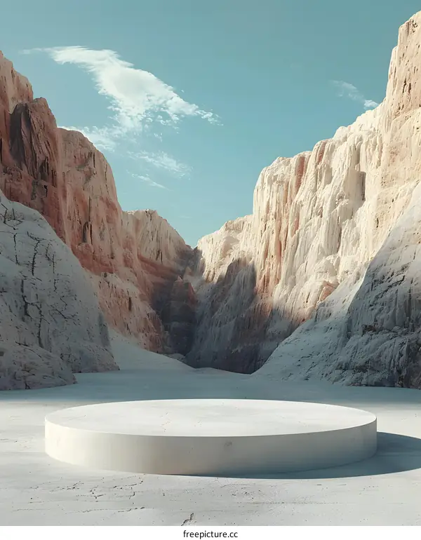 White Marble Platform In Front Of Canyon Mountains