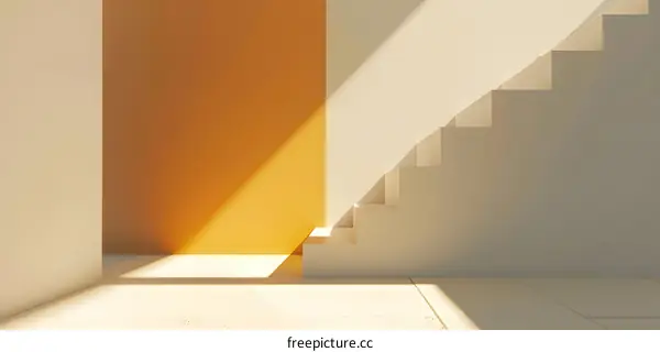 Minimalist Interior Design With White Stairs and Yellow Wall