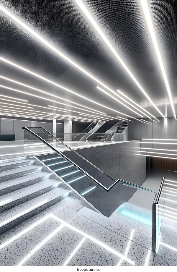 Modern Architecture Staircase With White Lights