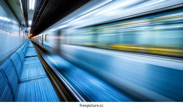Fast Moving Subway Train in a Tunnel