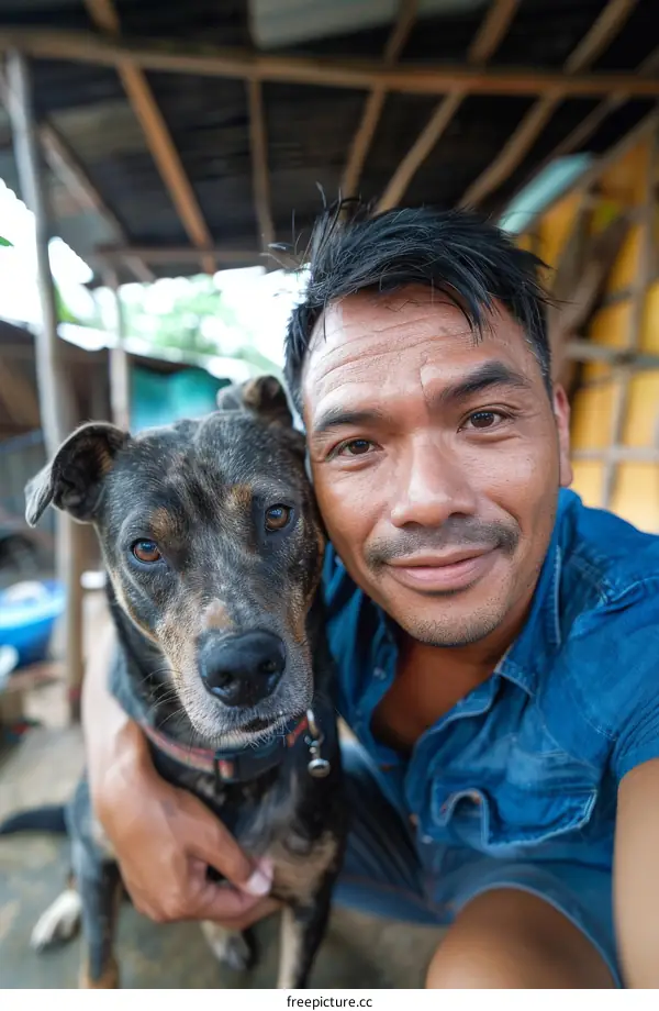 portrait of a smiling man with a dog