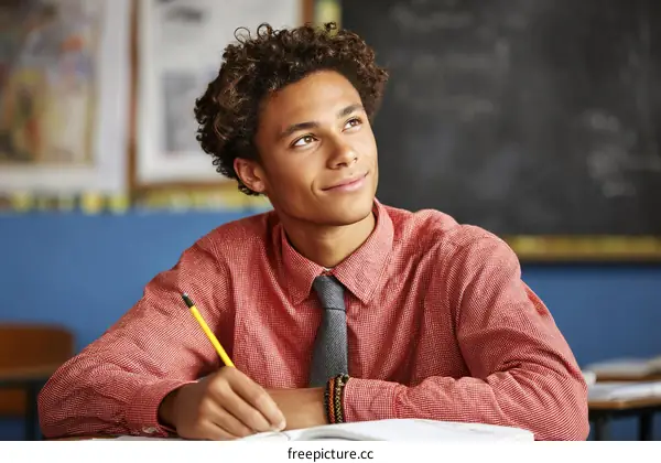 Focused Student Daydreaming in Classroom
