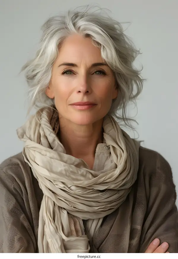 portrait of a beautiful woman with gray hair