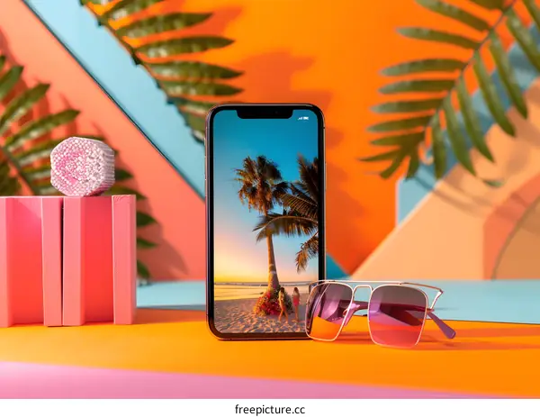 Summer Beach Vacation Phone Screen and Sunglasses