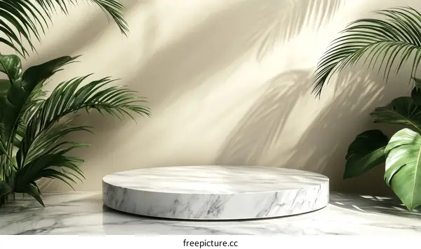 Marble Podium Display with Tropical Plants