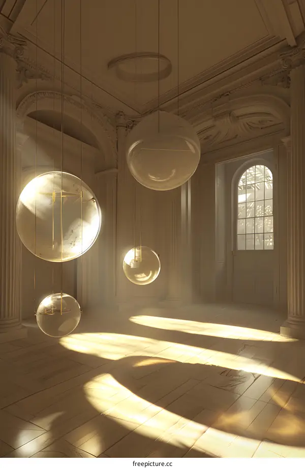 Minimalist Interior Design With Spherical Light Fixtures