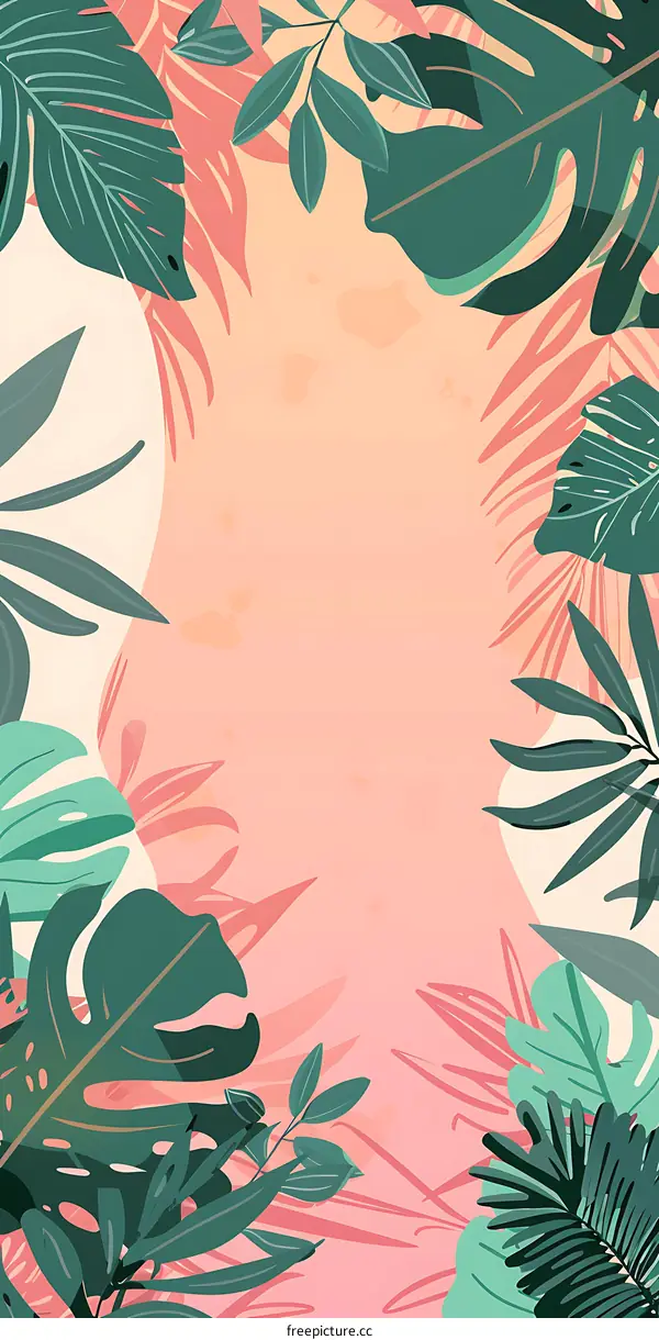 Tropical Leaves Pink Background Illustration