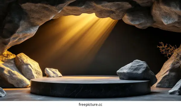 Abstract Cave Scene with Stone Product Display