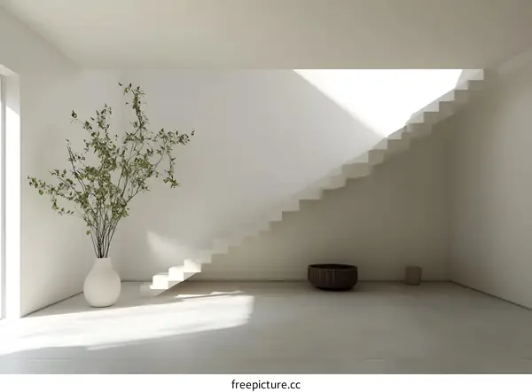 Modern Minimalist Interior Design with White Walls and Stairs