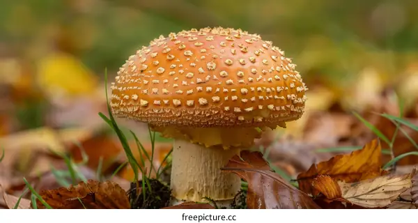 Close-up of a Large Orange Toadstool with White Spots