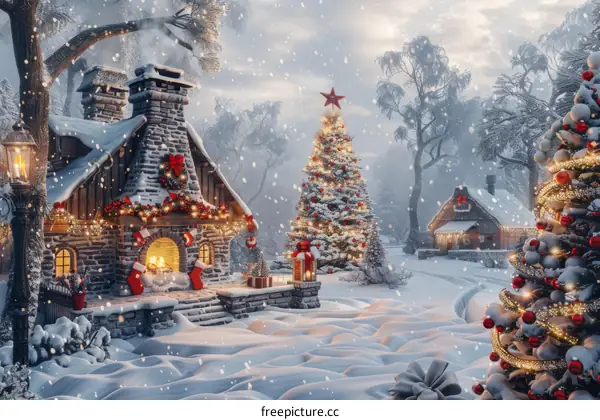 Snowy Christmas Eve in a Picturesque Village