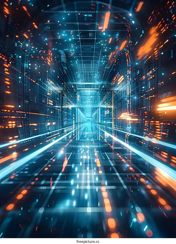 Blue and orange digital tunnel