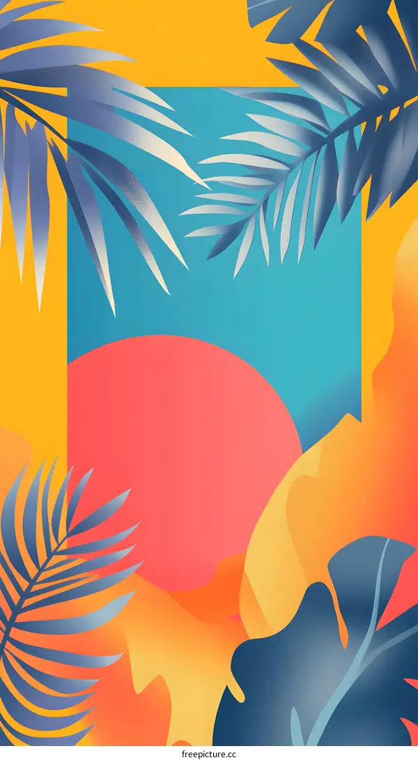 Tropical Summer Leaves and Sun Illustration