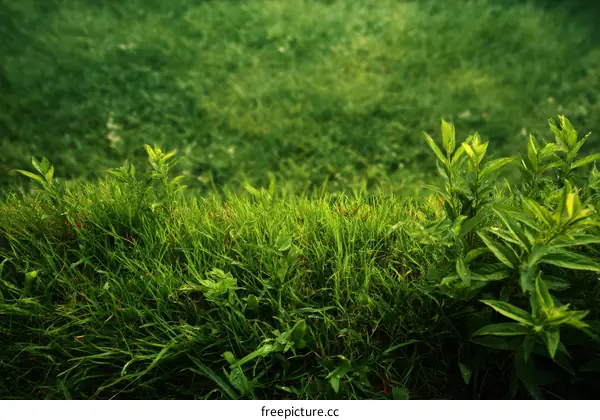 Fresh Lush Green Grass and Plants Detail