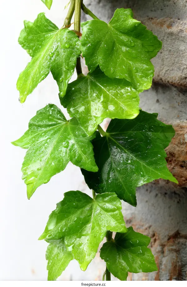 Closeup of Fresh Ivy Leaves with Water Droplets