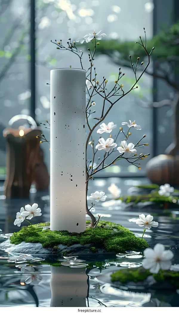 White Flower and Candle on Water