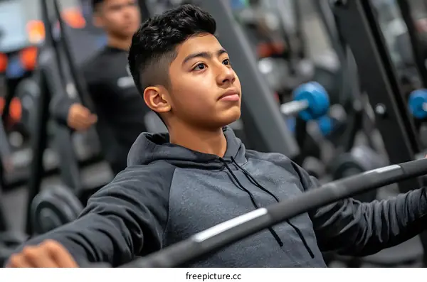 Young Man Lifting Weights in a Gym