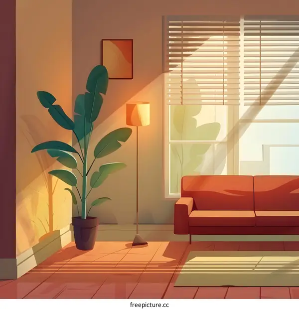 Living Room With Sunlight and Plant Illustration