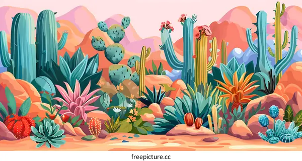 Colorful Desert Cactus Illustration