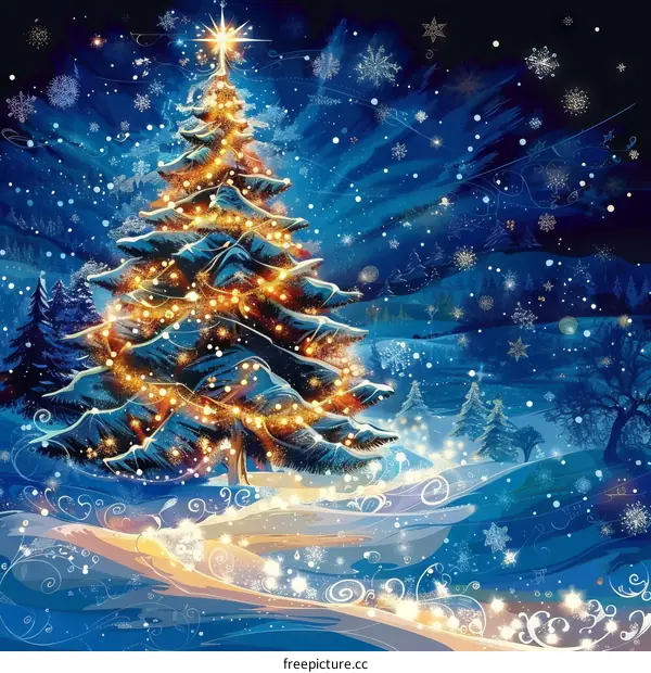 Snowy Christmas Tree with Decorations