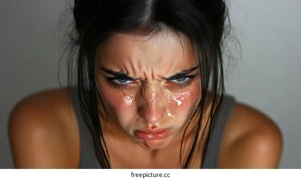 Close Up Portrait of a Woman Showing Strong Emotions