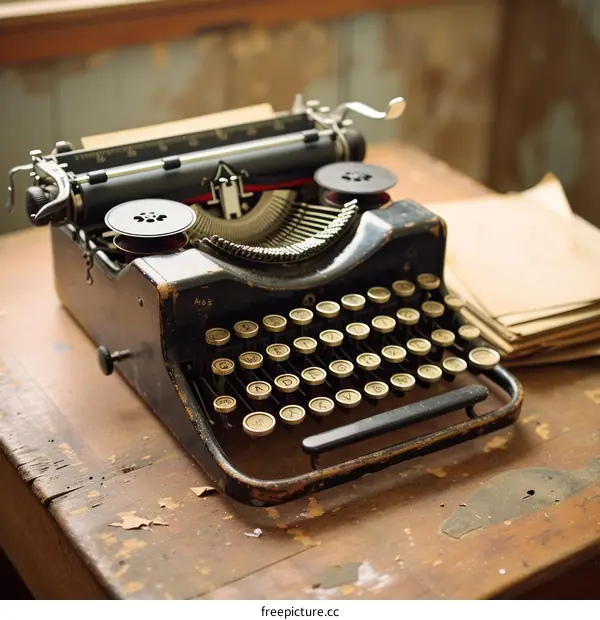 Vintage typewriter on a wooden table