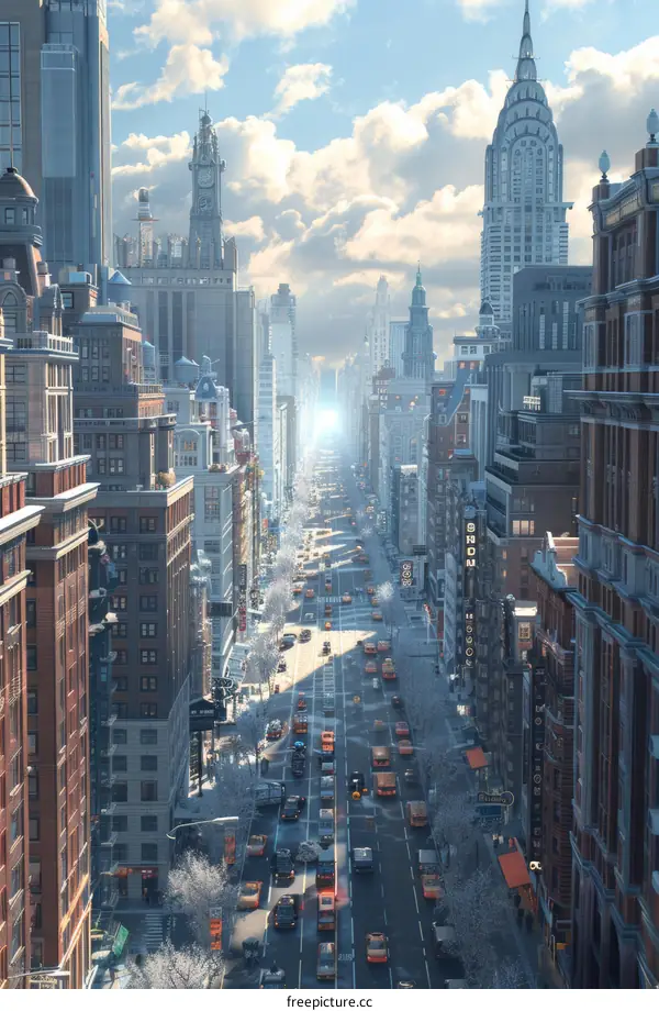 Snowy Winter Cityscape Illustration