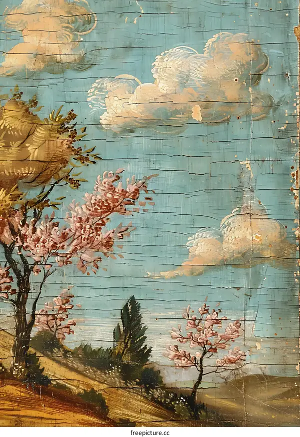 Landscape Painting with Clouds and Trees