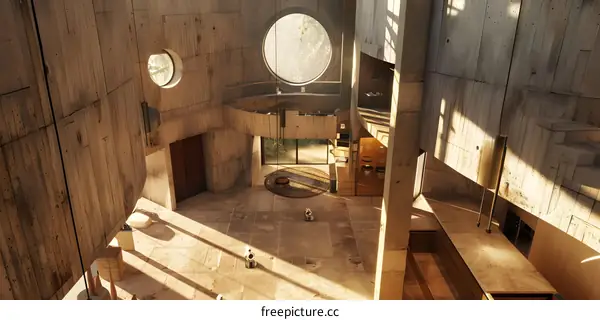 Modern Interior Design with Circular Windows and Concrete Walls