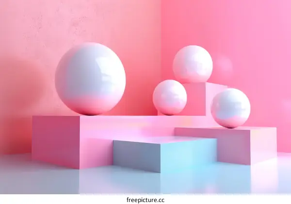 Pastel Pink and Blue Podium with Glossy Pink and White Spheres