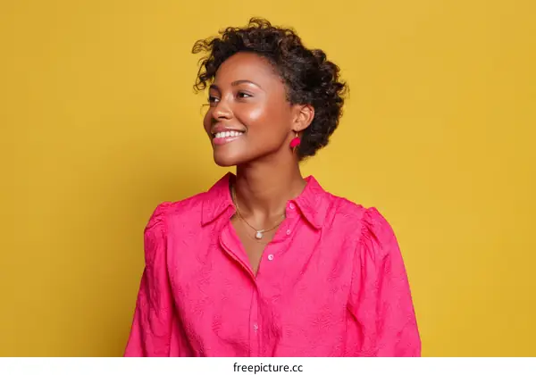 African Woman Smiling Posing in Bright Pink Shirt