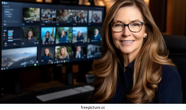Smiling Woman on Video Conference Call