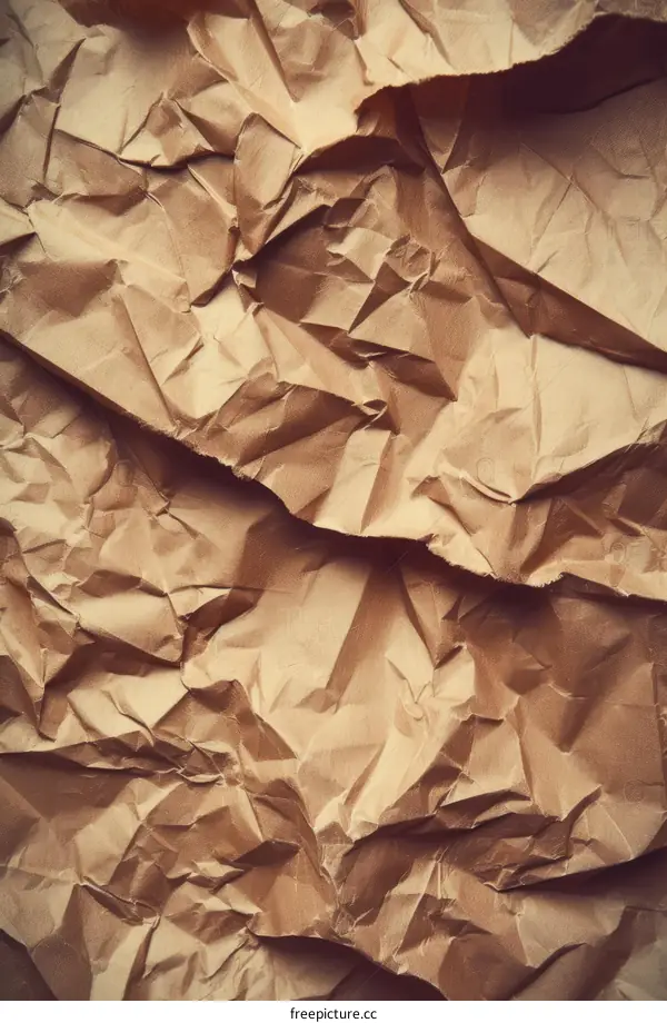 Close-up of crumpled brown paper texture