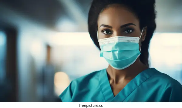 Portrait of a young female doctor wearing a mask