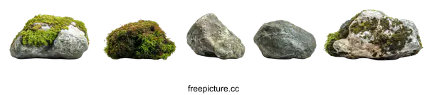 [Transparent Background PNG]Five Rocks with Moss Decorated