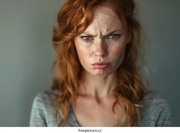 redhead woman frowning
