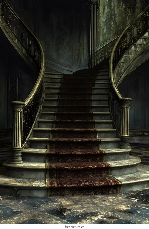Old Stone Staircase in a Haunted Mansion