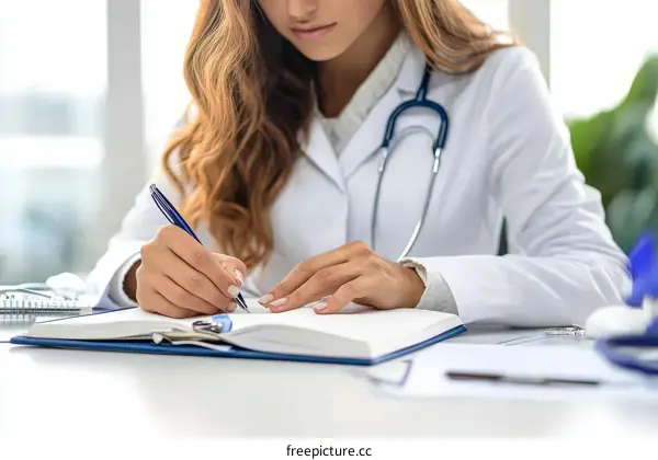 Female Doctor Writing in a Medical Journal