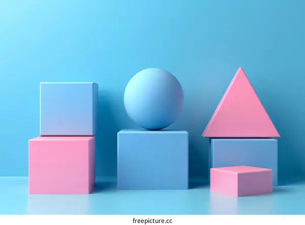 Blue and pink pastel geometric shapes still life