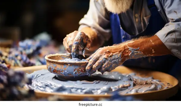 職人用手捏製陶碗