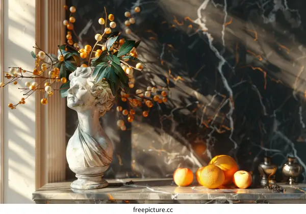 Antique Decorative Vase with Floral Arrangement